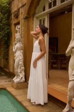Lacey 100% Linen Maxi Dress White