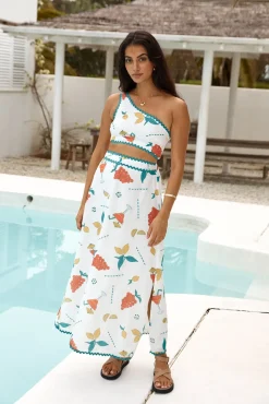 Lemon Wedge One Shoulder Crop Top Green