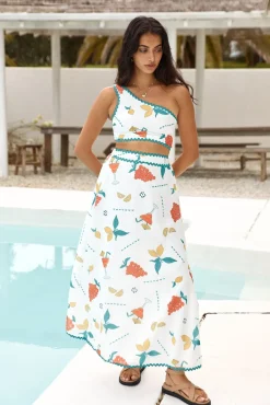 Lemon Wedge One Shoulder Crop Top Green