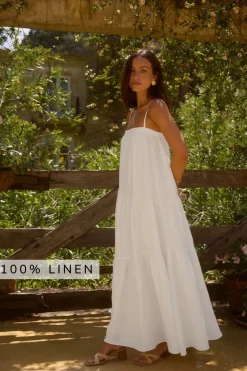 Liliana 100% Linen Maxi Dress White