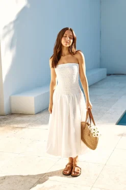 Lily Bubble Hem Maxi Dress White