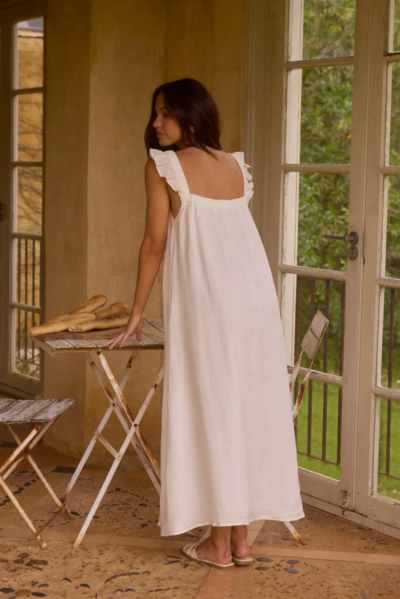 Lily 100% Linen Maxi Dress White