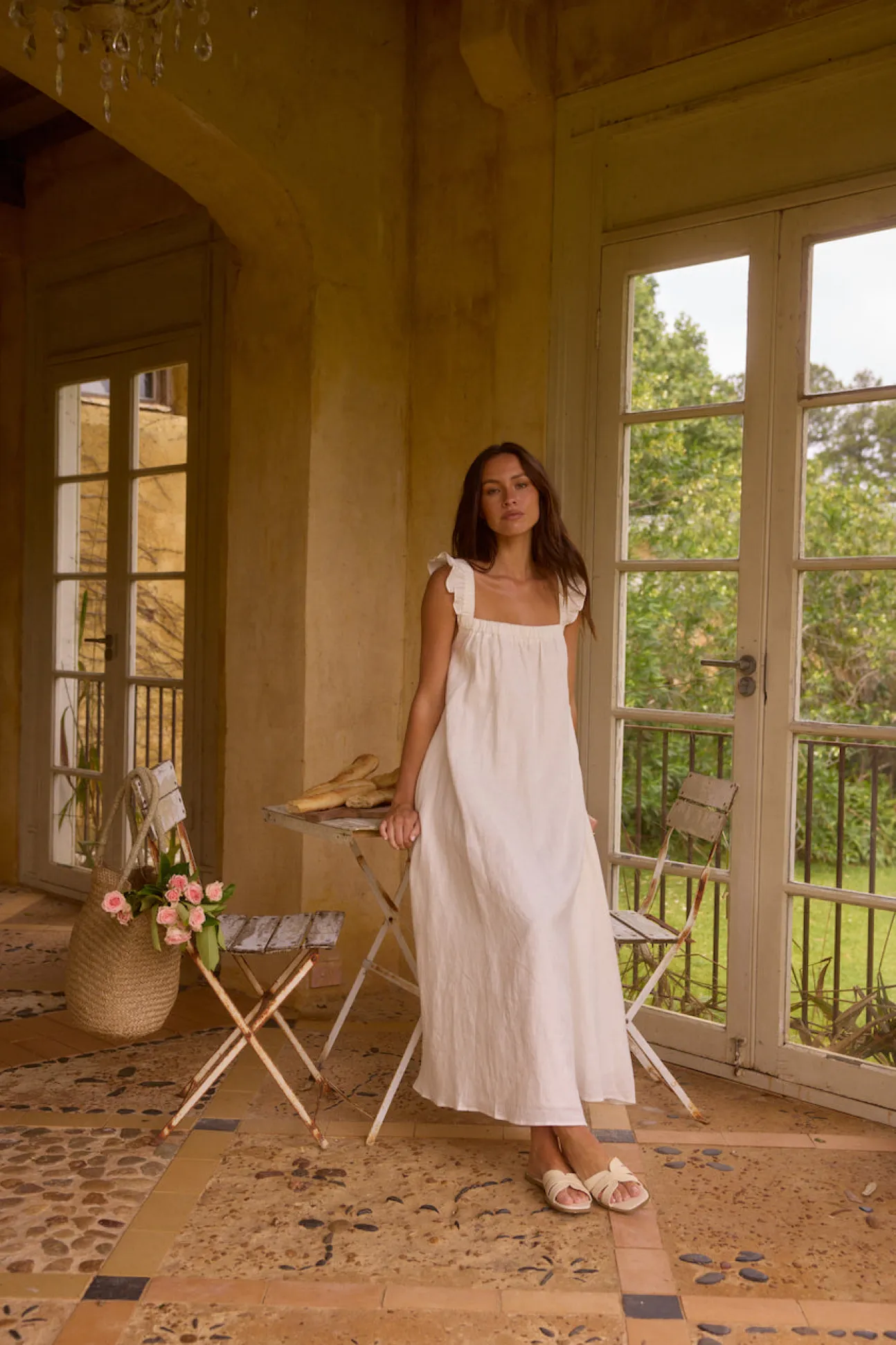 Lily 100% Linen Maxi Dress White