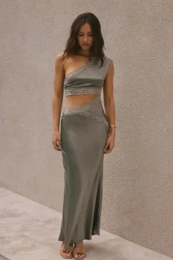 Limitless Love Satin Maxi Dress Khaki