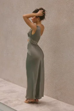 Limitless Love Satin Maxi Dress Khaki
