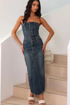 LIONESS Vista Denim Dress Denim Blue