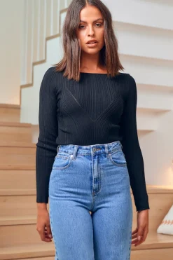 Lucky Roll Knit Top Black