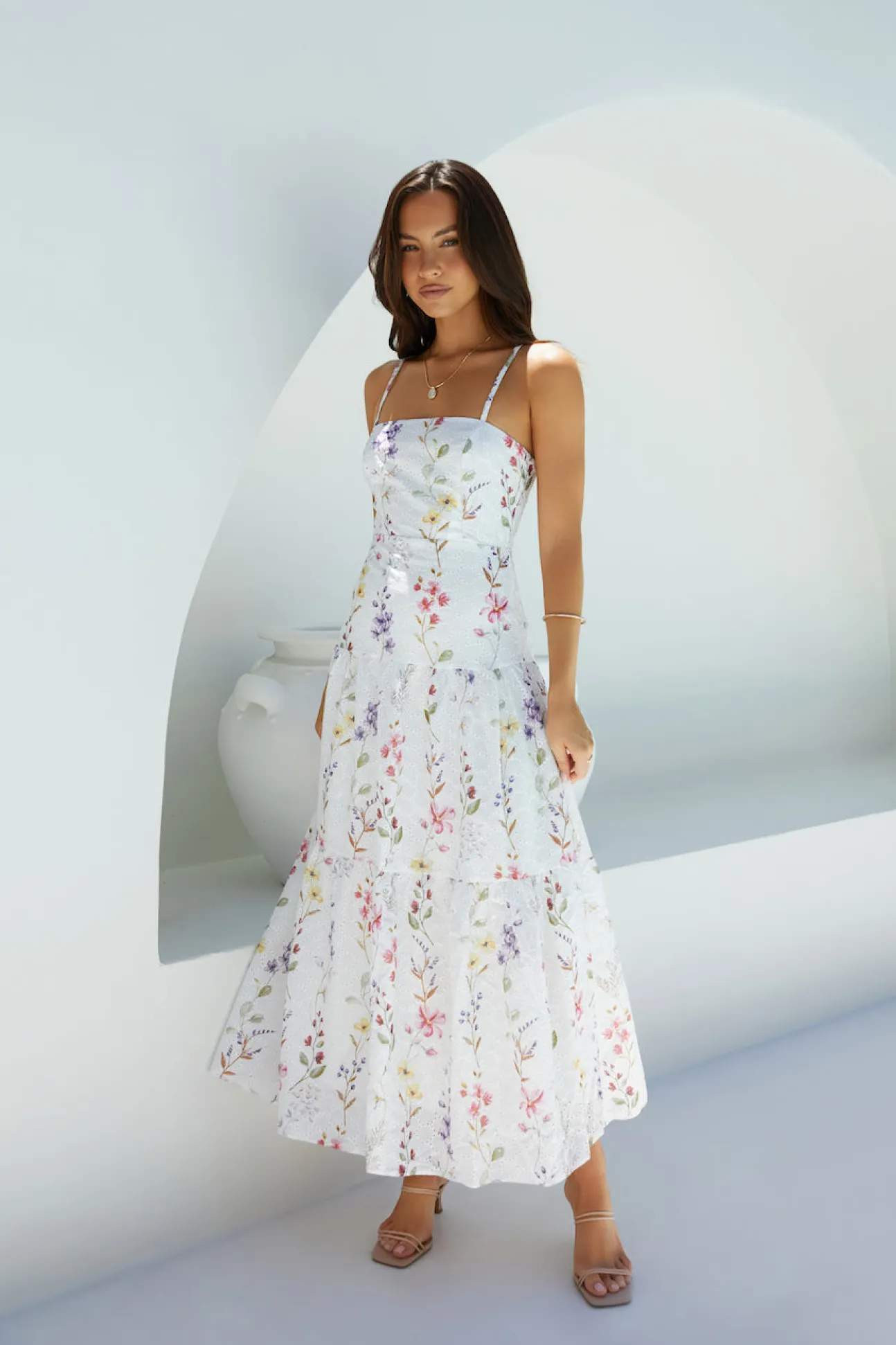 Luminous Field Floral Maxi Dress White