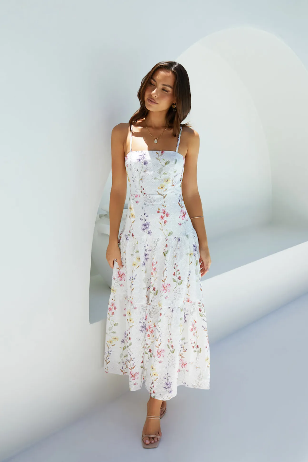 Luminous Field Floral Maxi Dress White