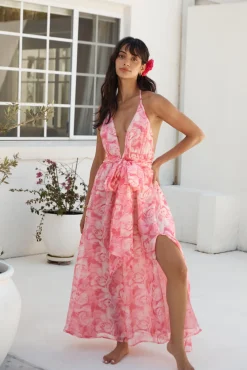 Magic Meadow Halter Maxi Dress Pink