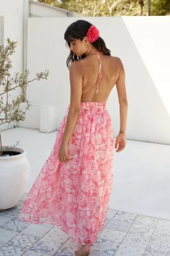 Magic Meadow Halter Maxi Dress Pink