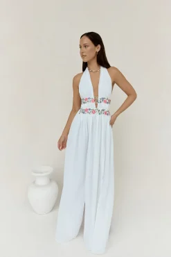 Maldives Garden Halter Maxi Dress White