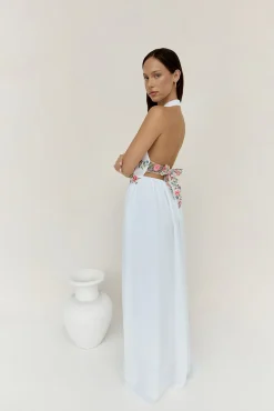 Maldives Garden Halter Maxi Dress White