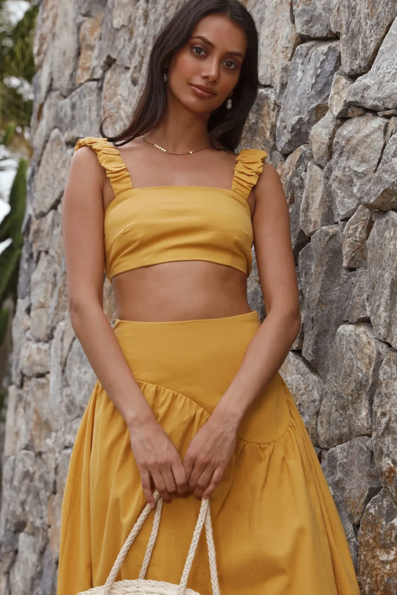 Mango Trees Crop Top Mustard