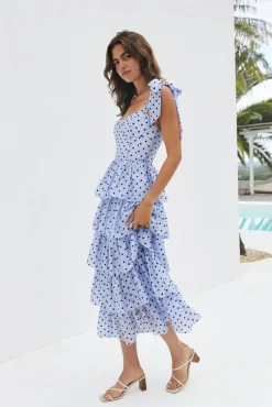 Mediterranean Muse Tiered Midi Dress Blue