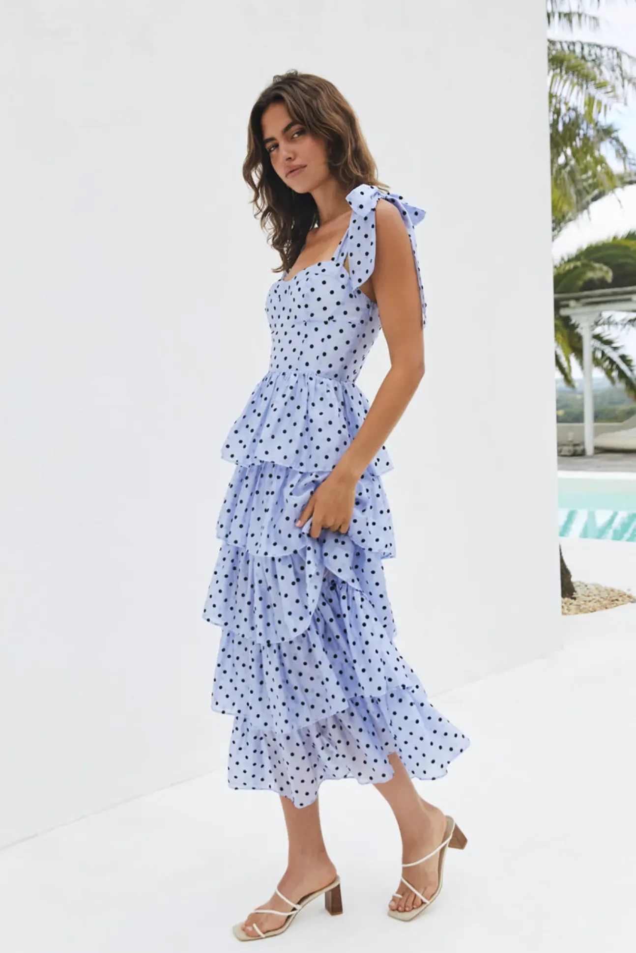 Mediterranean Muse Tiered Midi Dress Blue