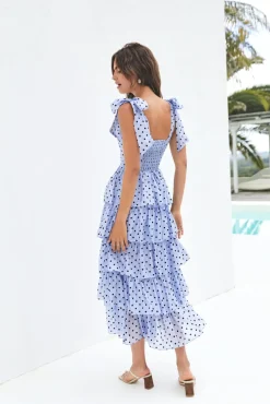 Mediterranean Muse Tiered Midi Dress Blue