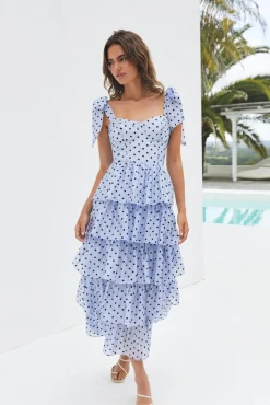 Mediterranean Muse Tiered Midi Dress Blue