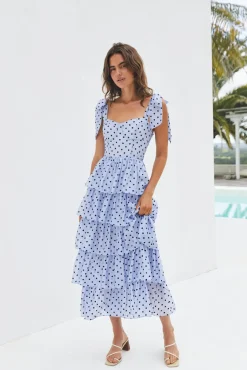 Mediterranean Muse Tiered Midi Dress Blue