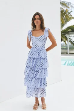 Mediterranean Muse Tiered Midi Dress Blue