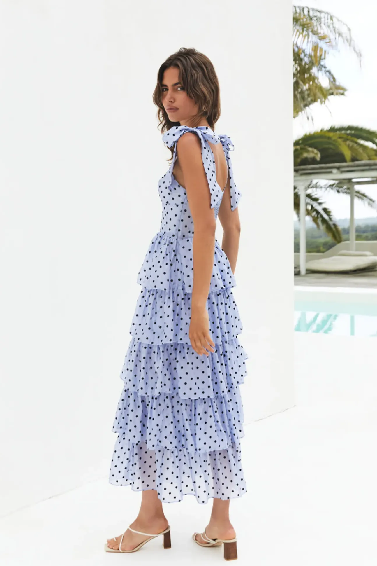 Mediterranean Muse Tiered Midi Dress Blue