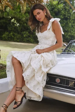 Mediterranean Muse Tiered Midi Dress Ivory