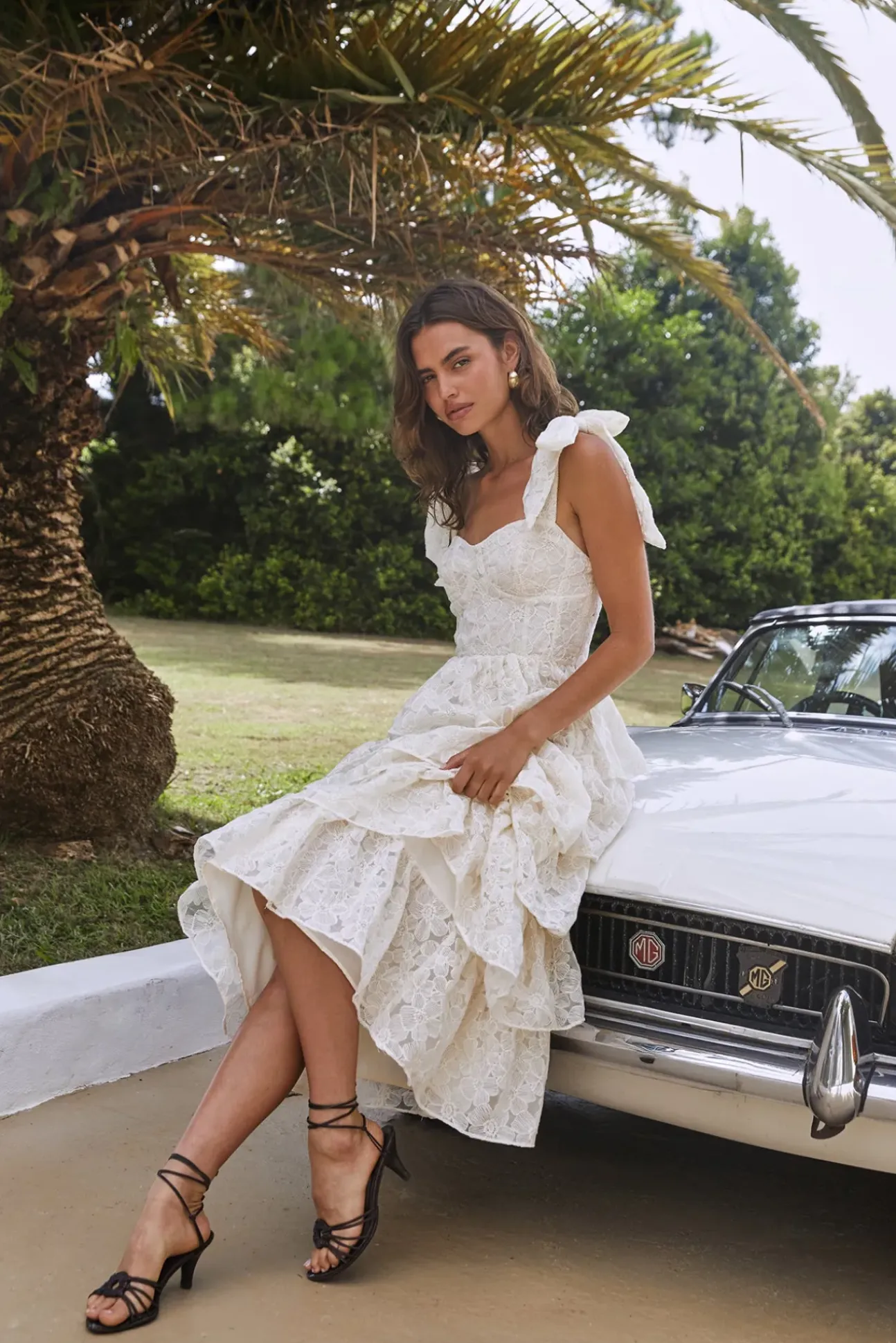 Mediterranean Muse Tiered Midi Dress Ivory