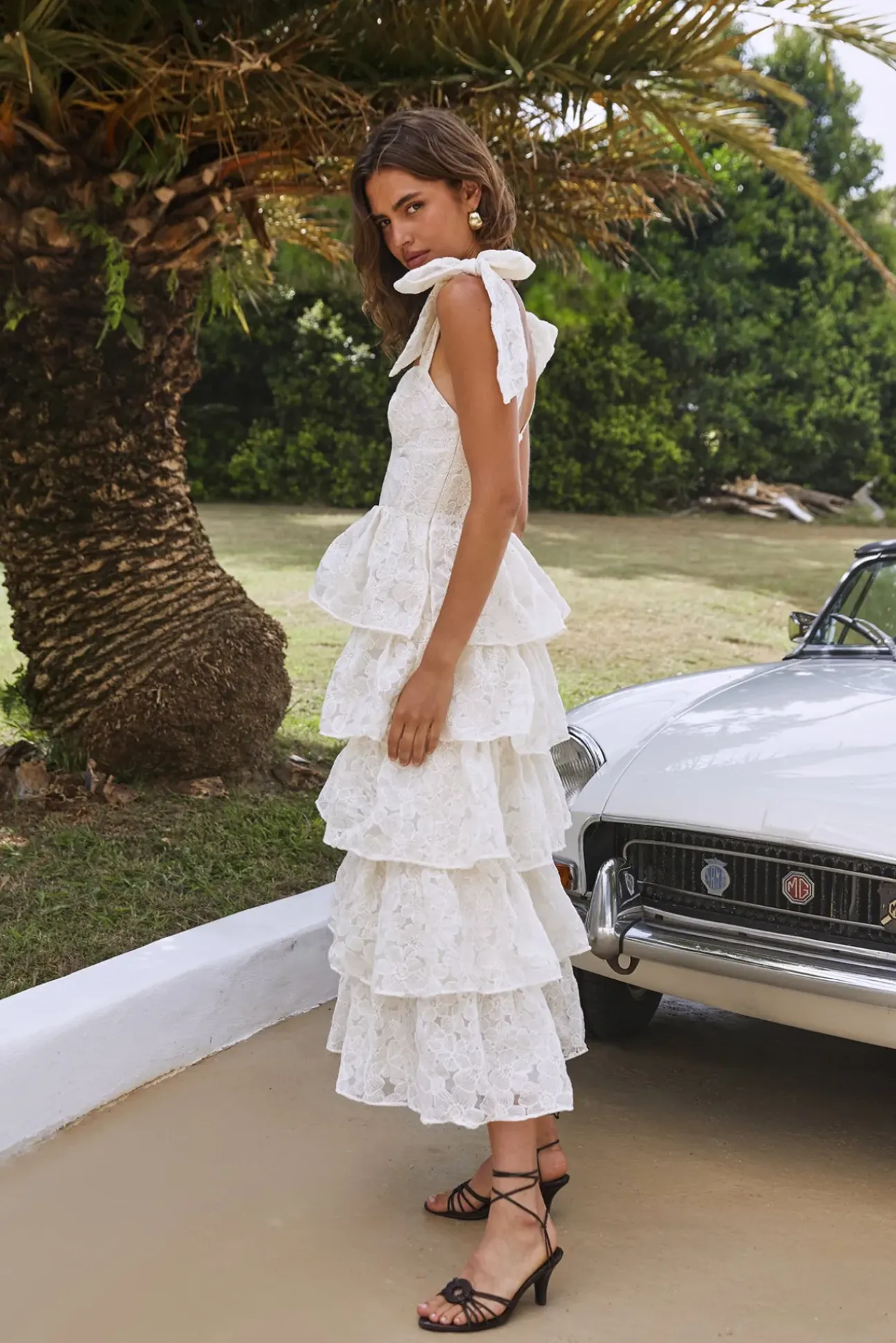 Mediterranean Muse Tiered Midi Dress Ivory