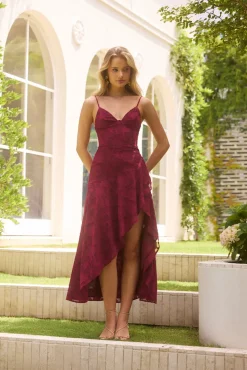 Midnight Drinks Midi Dress Maroon