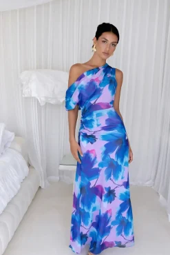 Midnight Palette Off Shoulder Maxi Dress Blue