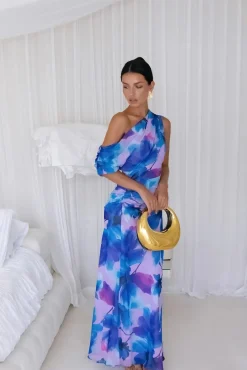 Midnight Palette Off Shoulder Maxi Dress Blue