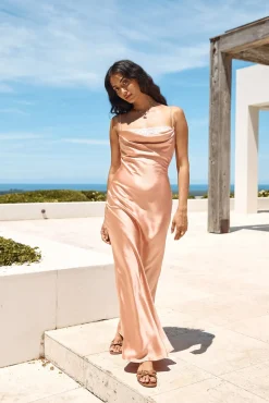 Midnight Romance Satin Maxi Dress Orange