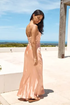 Midnight Romance Satin Maxi Dress Orange