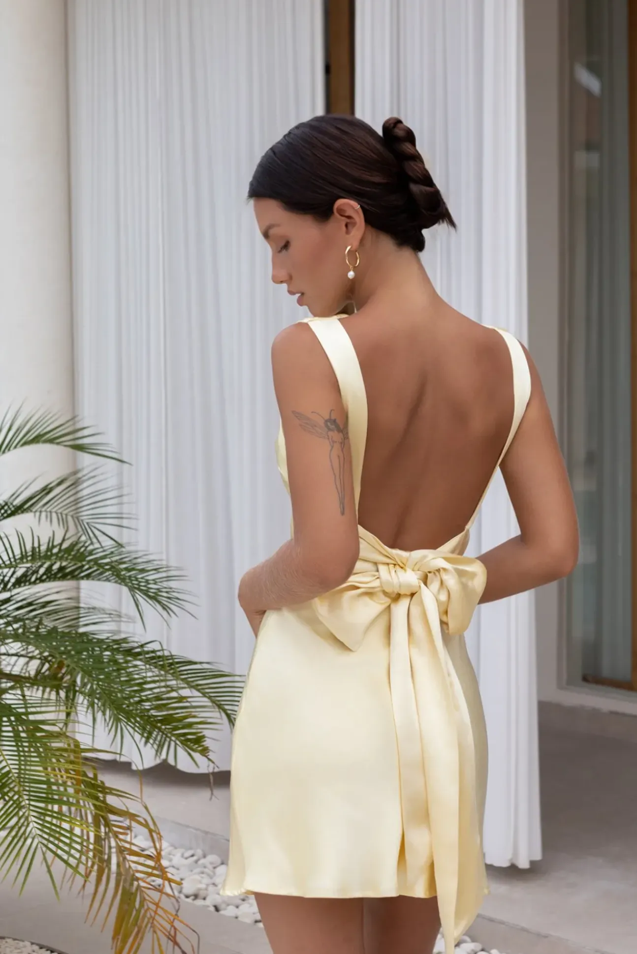 Moonlit Muse Satin Mini Dress Yellow