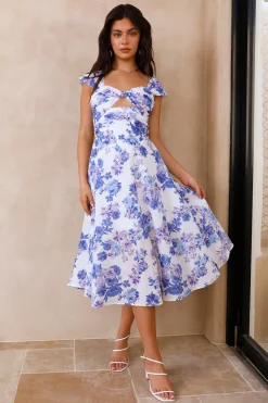 Moon Orchids Midi Dress Blue