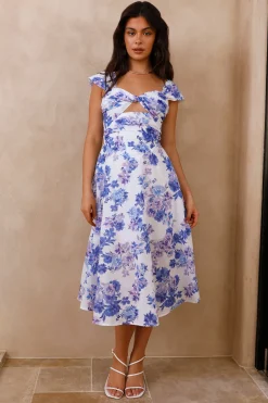 Moon Orchids Midi Dress Blue