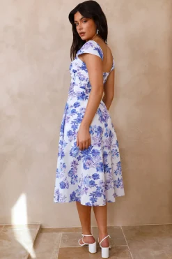 Moon Orchids Midi Dress Blue