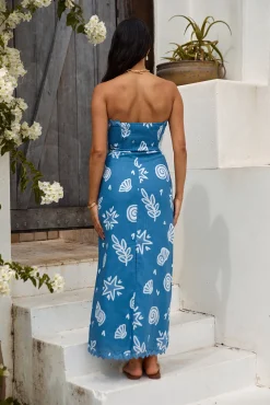 Mykonos Mode Strapless Maxi Dress Blue