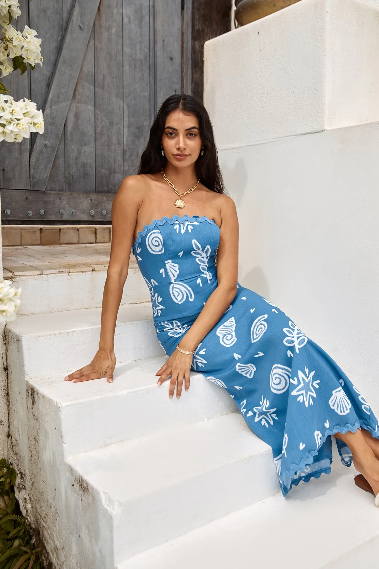 Mykonos Mode Strapless Maxi Dress Blue