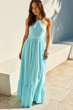 Ocean Charm Halter Maxi Dress Blue