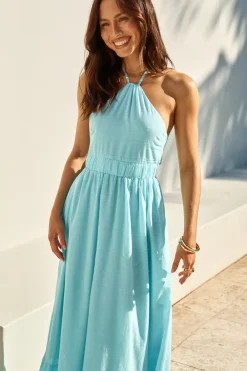 Ocean Charm Halter Maxi Dress Blue
