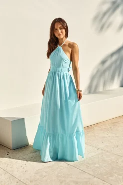 Ocean Charm Halter Maxi Dress Blue