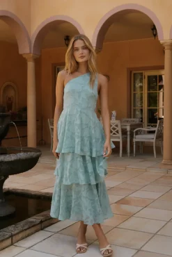 Ocean Nights One-Shoulder Maxi Dress Sage