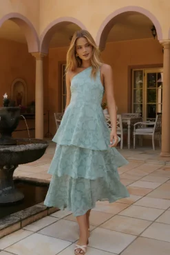 Ocean Nights One-Shoulder Maxi Dress Sage