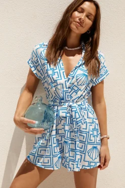 Oceans Away Romper Blue