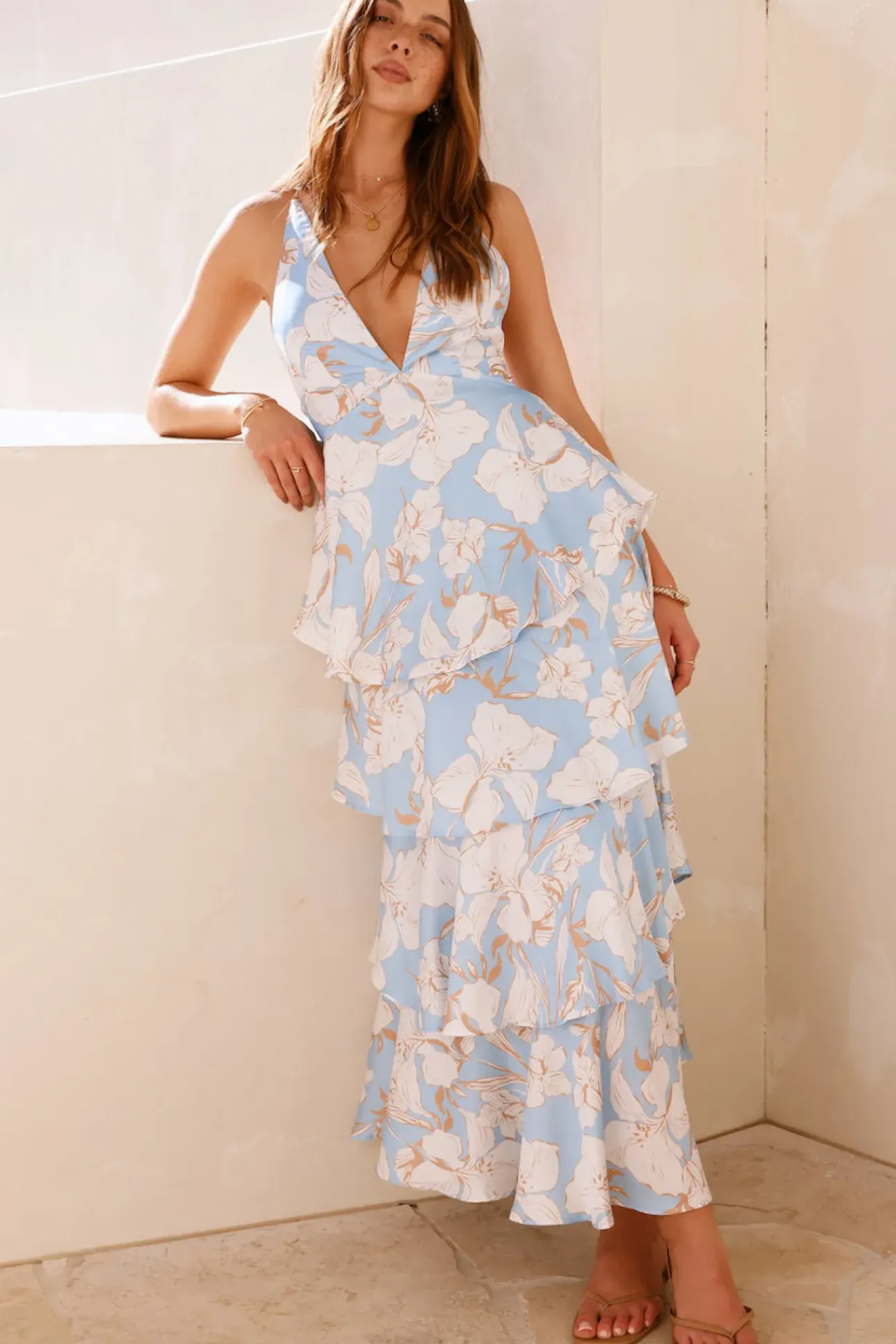 Ocean Trails Satin Maxi Dress Blue