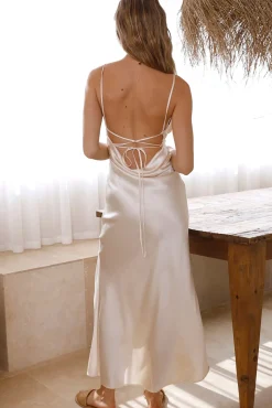 Old City Roads Satin Maxi Dress Champagne
