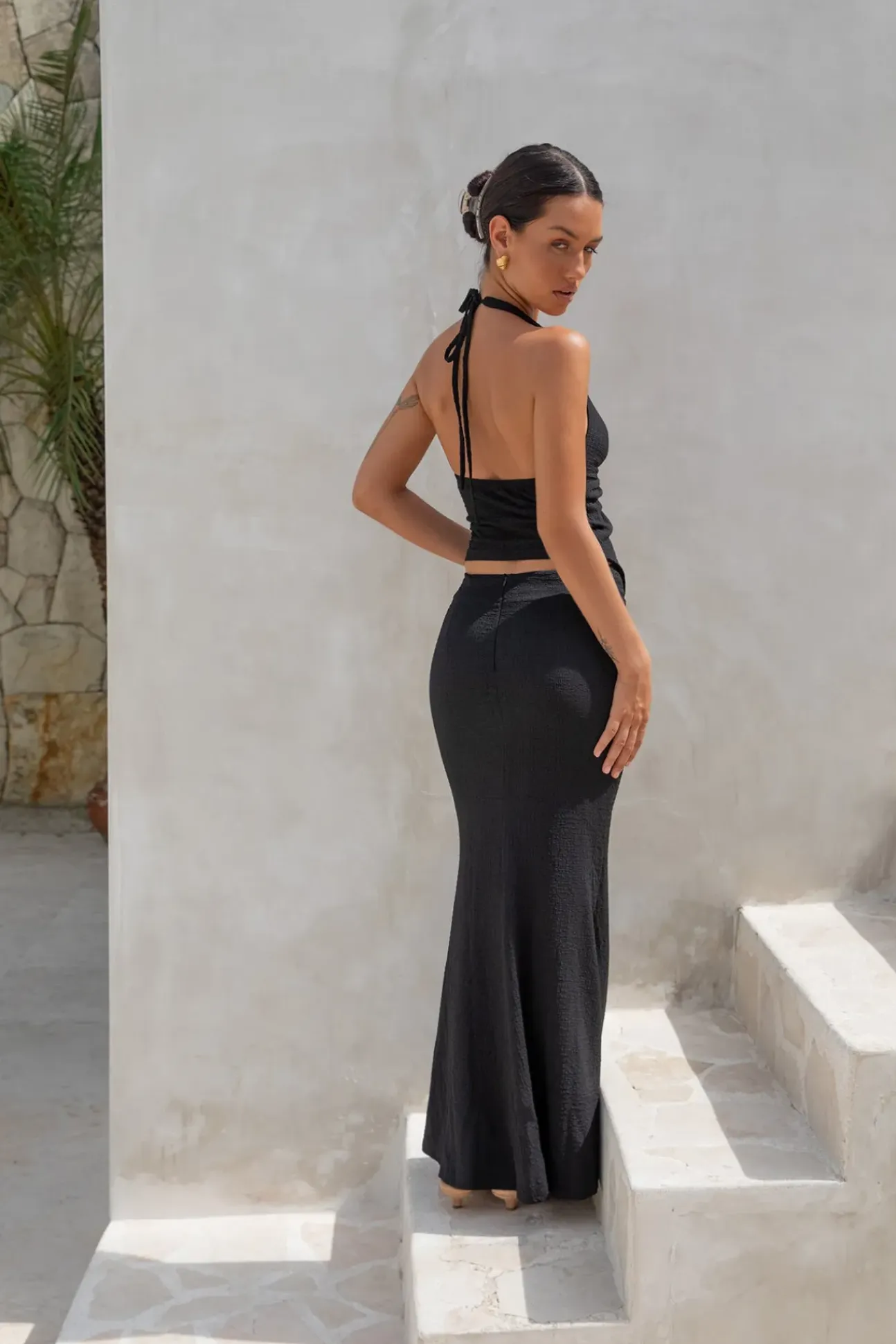 Palm Tree Paradise Halter Top Black