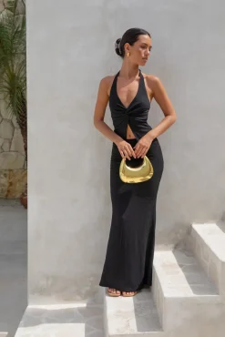 Palm Tree Paradise Halter Top Black