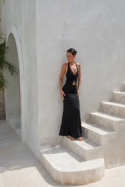 Palm Tree Paradise Halter Top Black